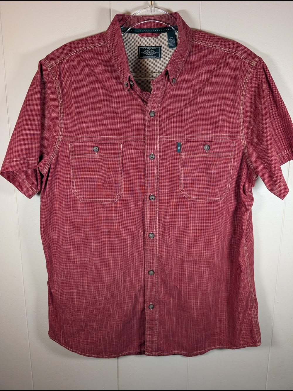 Axis Button Up Shirt Mens Large Red Embroidered Short Sleeve Casual Camp Shirt